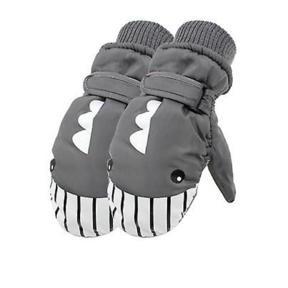 Shark gloves mittens kids age 5-6 gray white